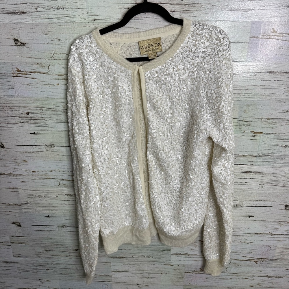 Wildfox Cream Sequin Cardigan Sweater